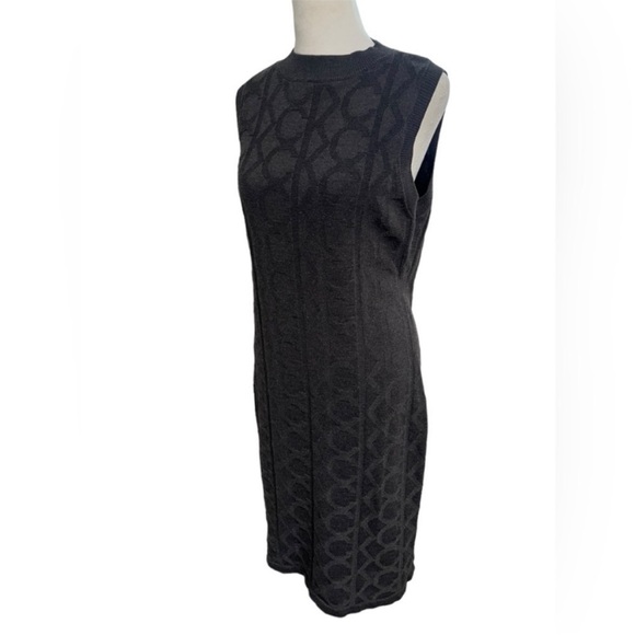 Calvin Klein Woman’s Knit Heather Dark Gray MIDI Mock Turtleneck Sweater Dress-L - Picture 1 of 7